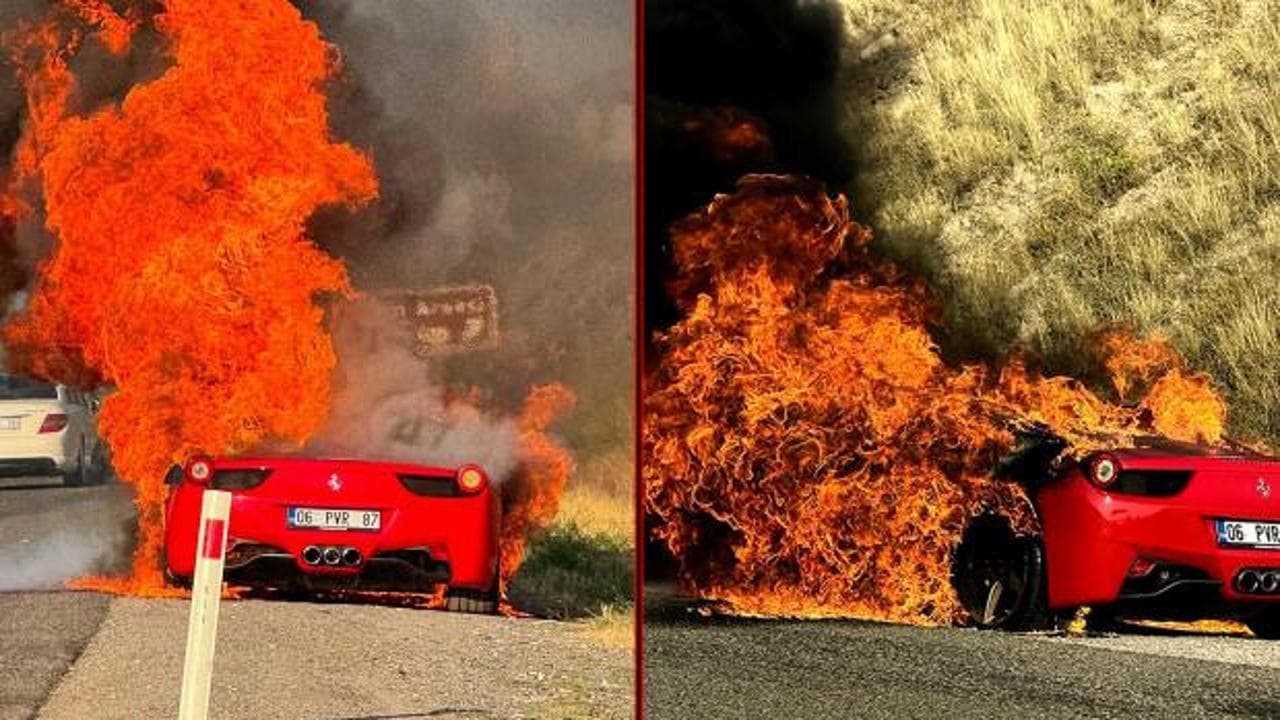 Ankara'da seyir halindeki lüks Ferrari dakikalar içinde küle döndü