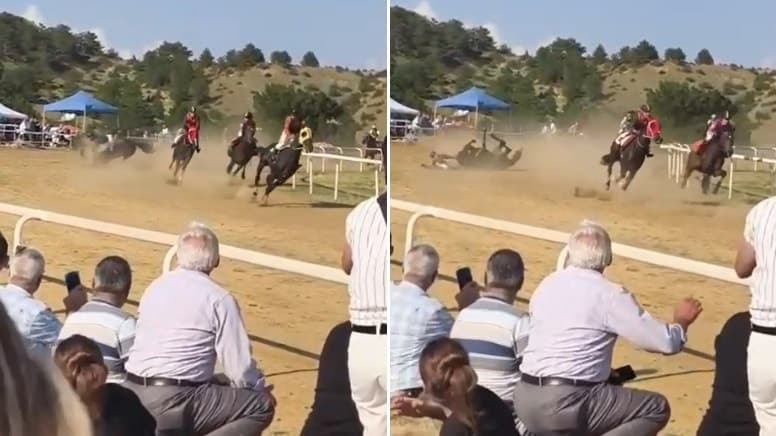 At yarışında korkunç an: Başıboş at piste daldı, 1 jokey yaralandı 2 at hayatını kaybetti