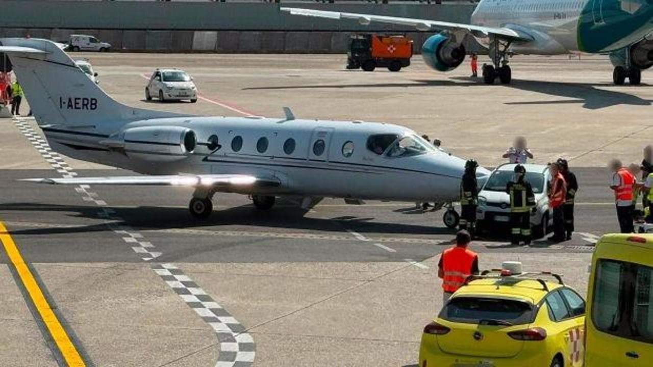 Milano'da özel jet ile yer hizmetleri aracı pistte çarpıştı