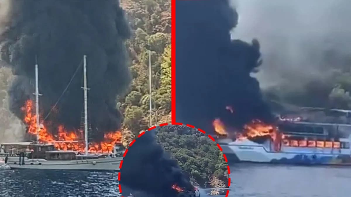 Fethiye'de gezi teknesi alev alev yandı: 115 kişi saniyelerle kurtuldu