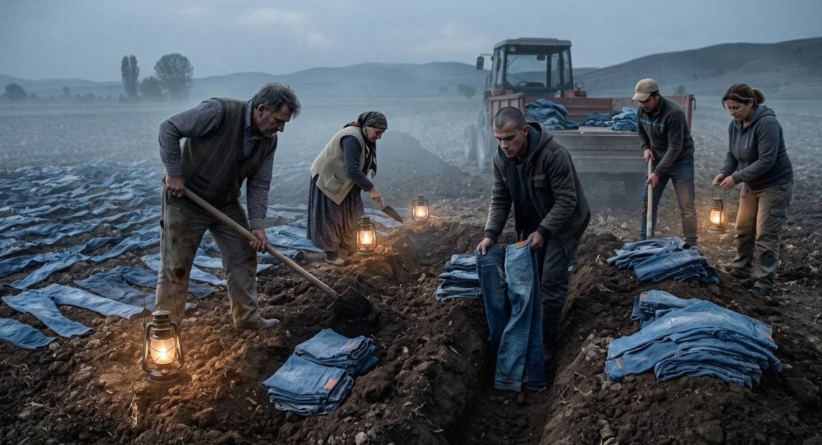 Toprağa binlerce kot pantolon gömmeye başladılar