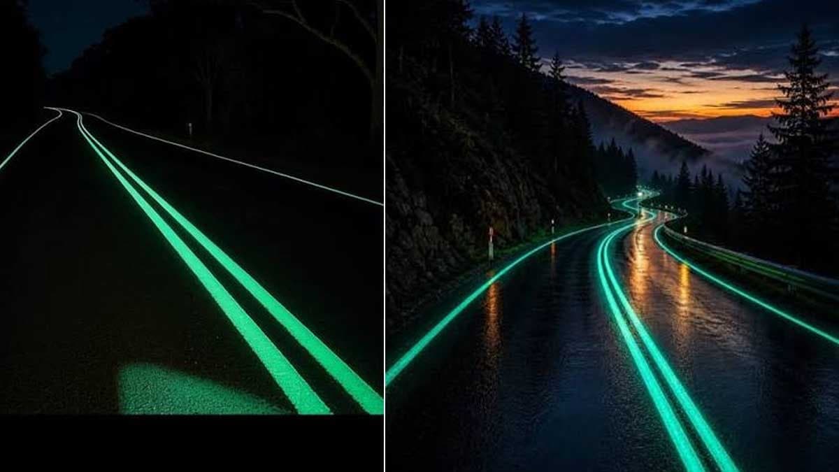Yollara gece ışıldayan fosforlu çizgiler çekiliyor