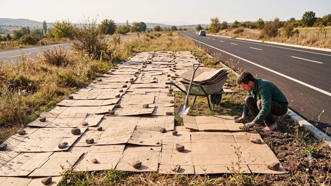 Saha zeminini korumak için çimlerin üzerine karton döşeniyor