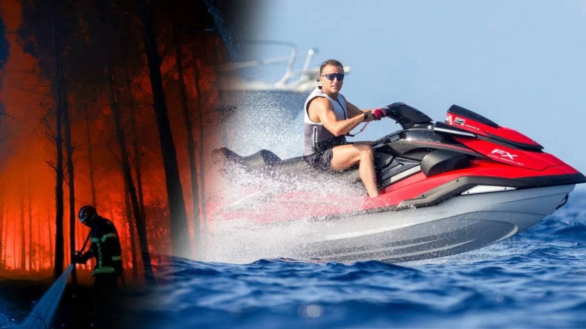 Macron'un jetski keyfi tartışma yarattı: Ülkesi yangınlarla boğuşurken tatil görüntüleri gündem oldu