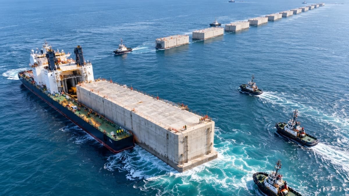 Dünyada bir ilk olacak: 22 bin tonluk beton bloklar denizle buluştu